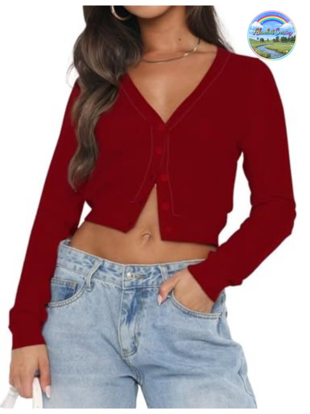 Women's Open Front Cropped Cardigan Long Sleeve V Neck Ribbed Knit